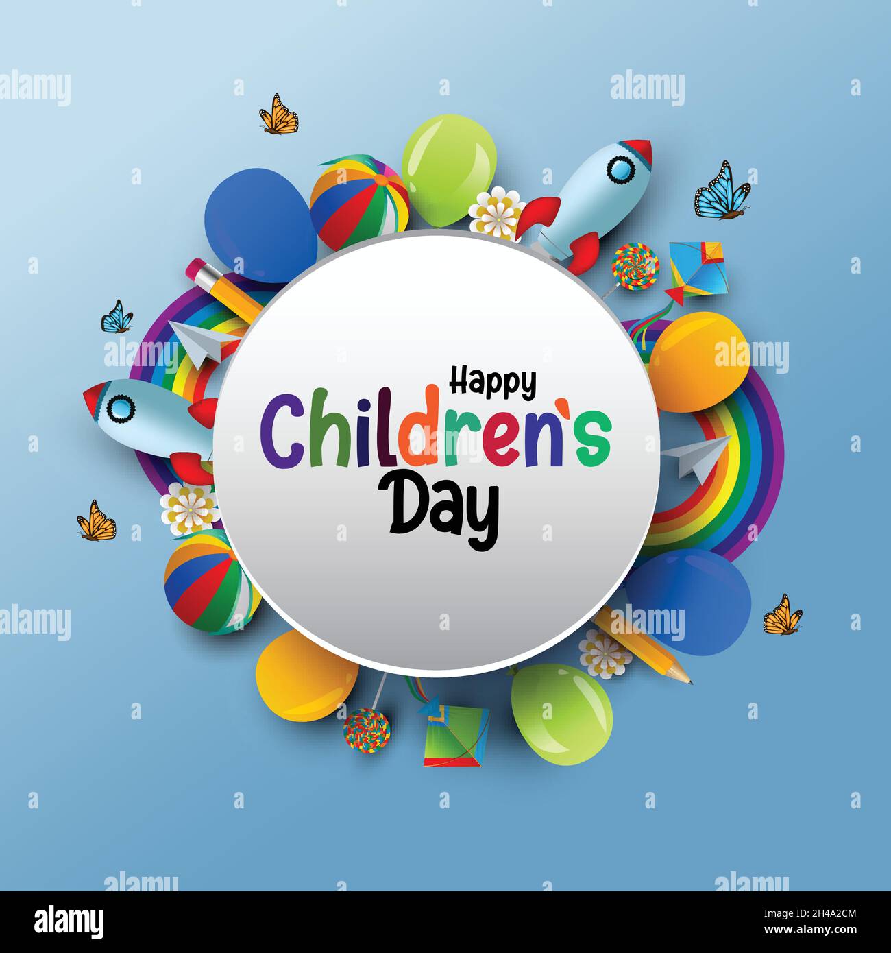 Happy children's day background greetings with kid props vector ...