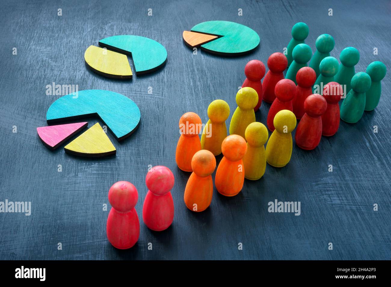 RFM Recency, Frequency Monetary segmentation concept. Charts and small figures. Stock Photo
