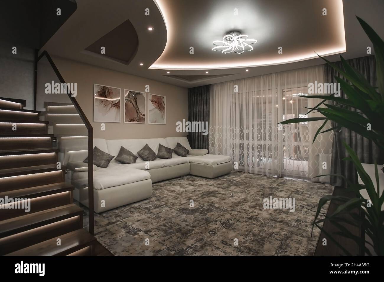 Modern living room and stairs hi-res stock photography and images - Alamy