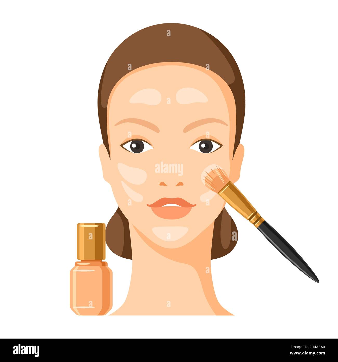 Process of applying primer to face. Illustration of beautiful woman with make up. Stock Vector