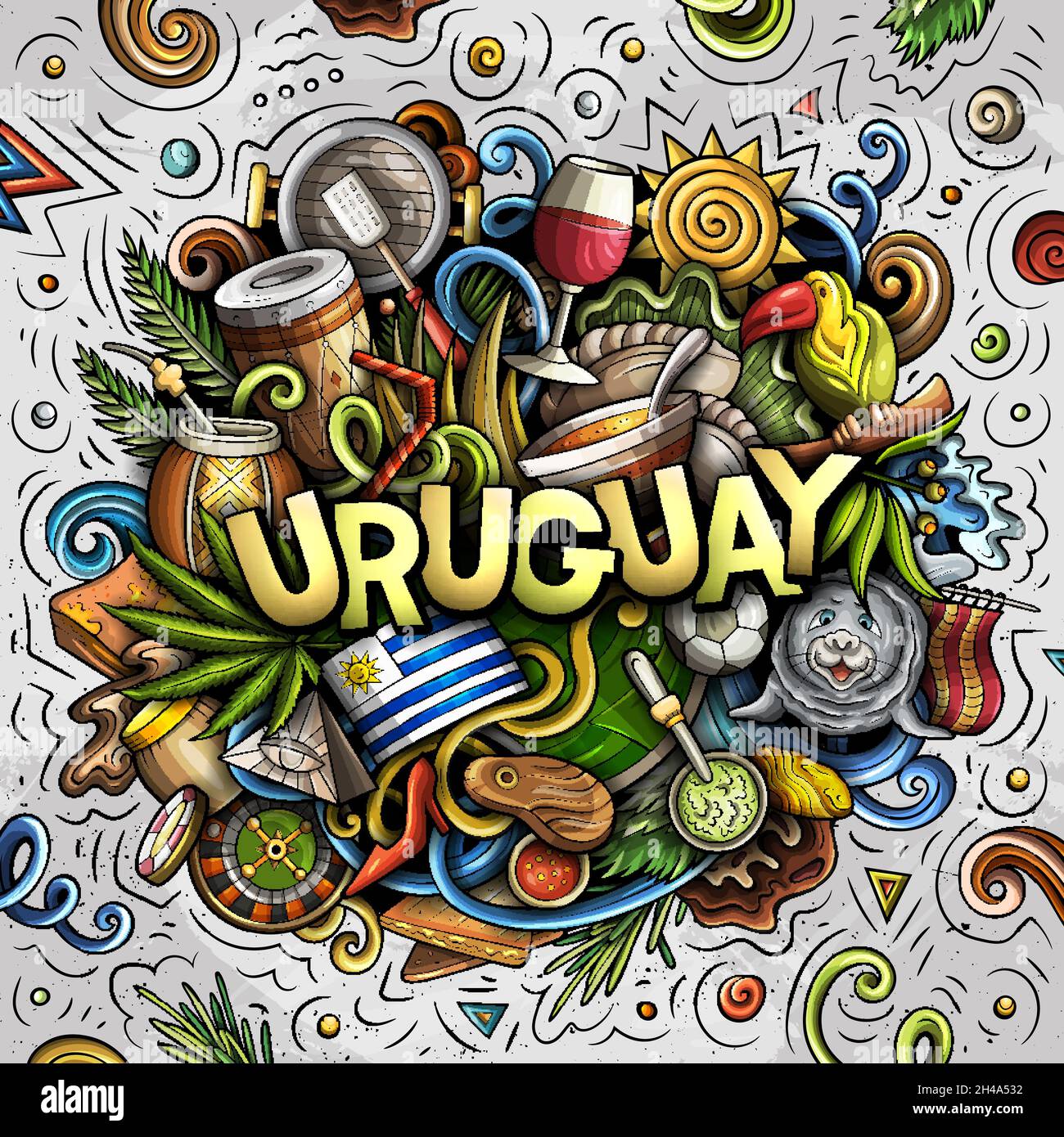Uruguay hand-drawn cartoon doodle illustration. Funny local design. Stock Vector