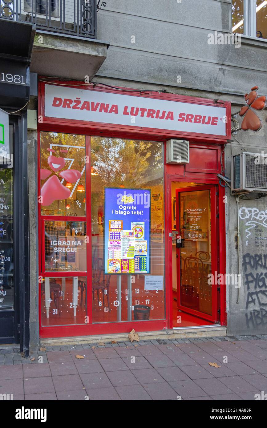 Belgrade, Serbia - October 01, 2021: Open Shop of Serbian State Lottery