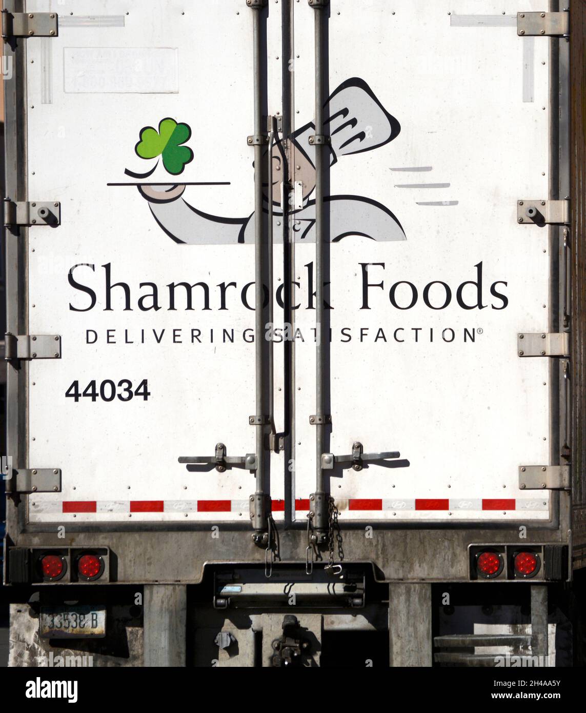 A Shamrock Foods Company truck delivers produce and other food items to restaurants in Santa Fe, New Mexico. Stock Photo