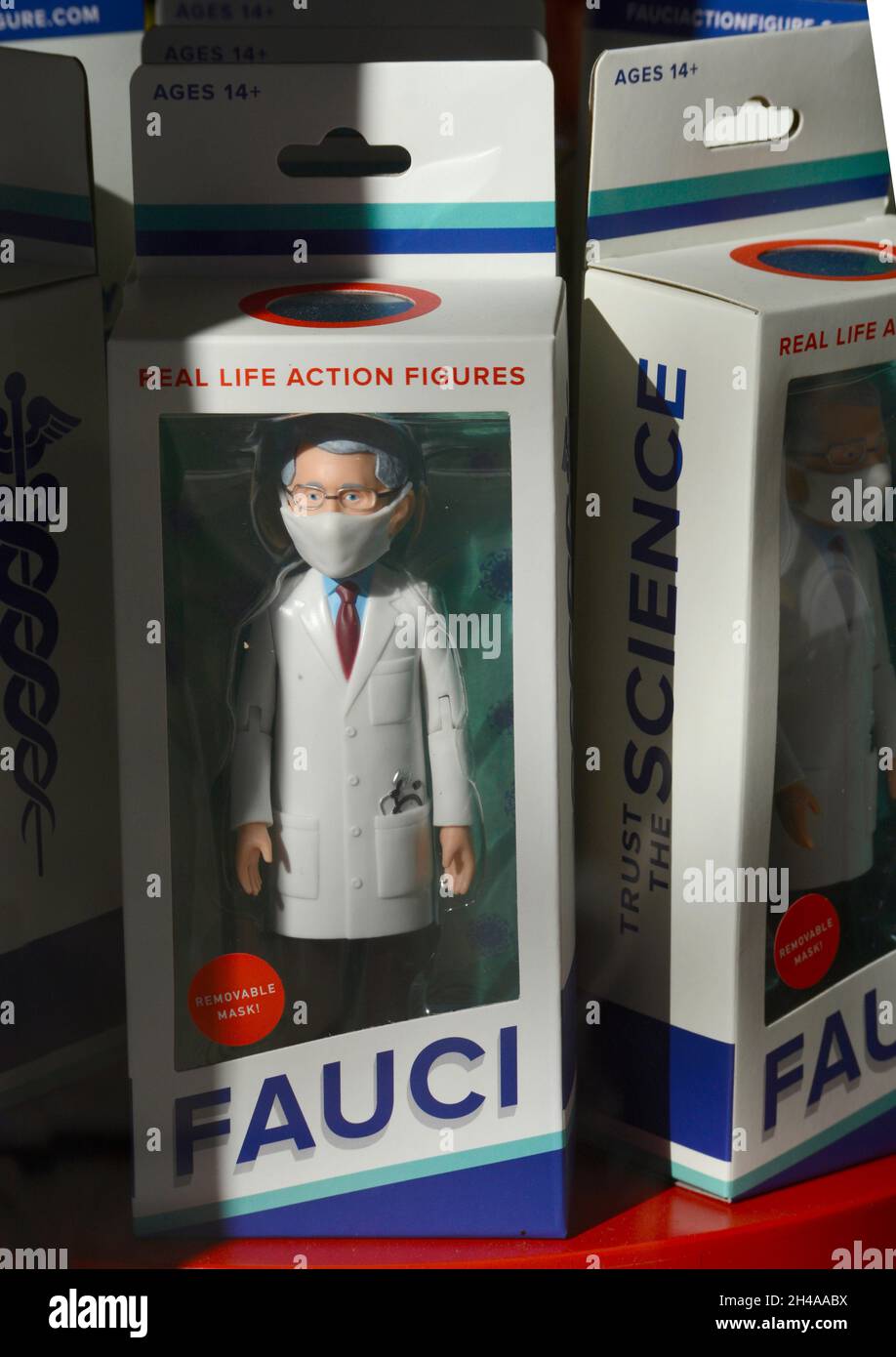 Dr. Anthony Fauci action figures for sale in a store in Santa Fe, New Mexico. Stock Photo