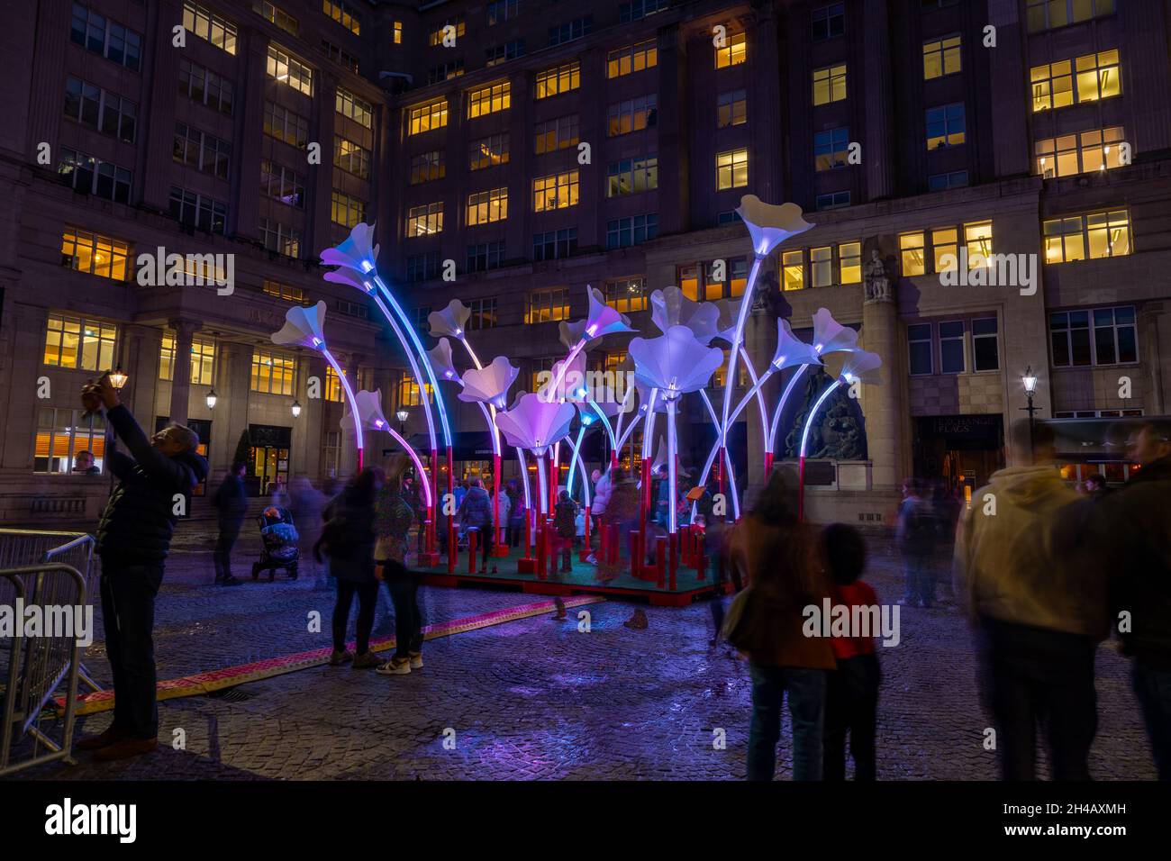Trumpet flowers River of Light installation, Liverpool, England Stock Photo Alamy