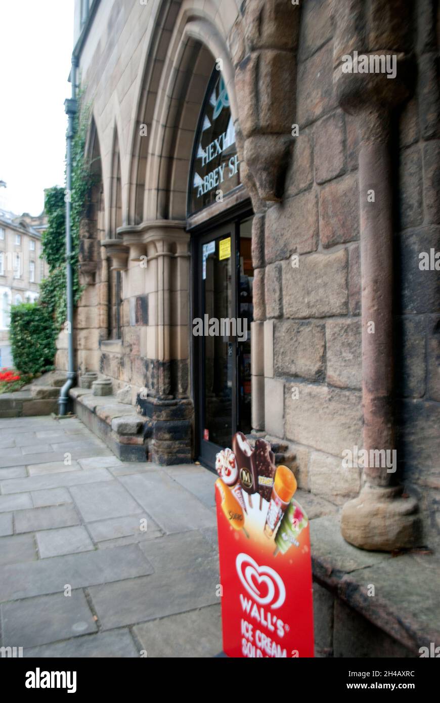 Walls Ice Cream sign outside the Gift Shop, Hexham Abbey, Hexham ...