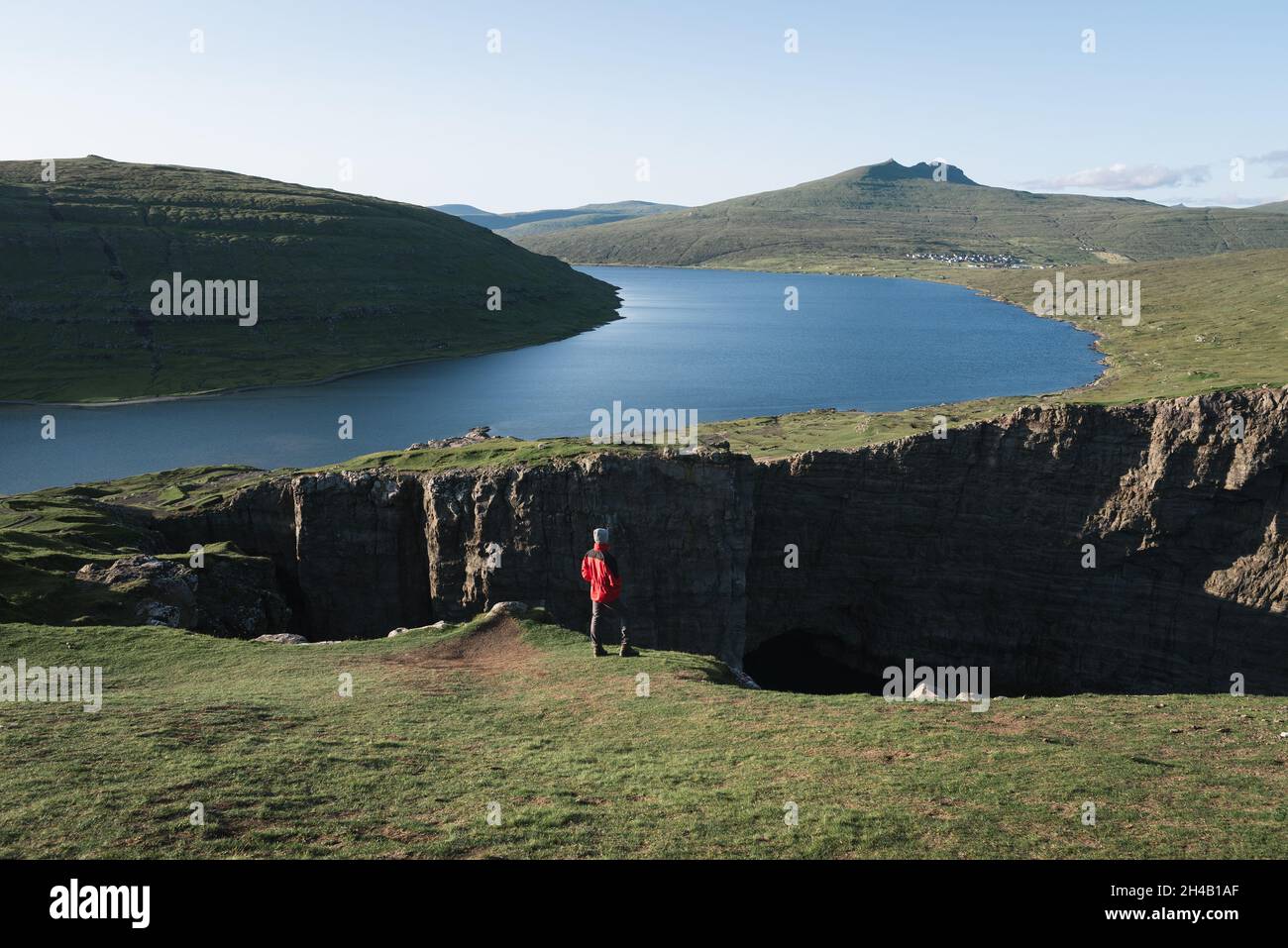 View of Lake Leitisvatn or Sorvagsvatn on Vagar Island, Faroe Islands Stock Photo