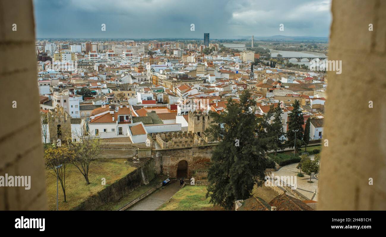Overview of Badajoz from Santa Maria Tower battlement. The highest point in the city. Badajoz, Spain Stock Photo