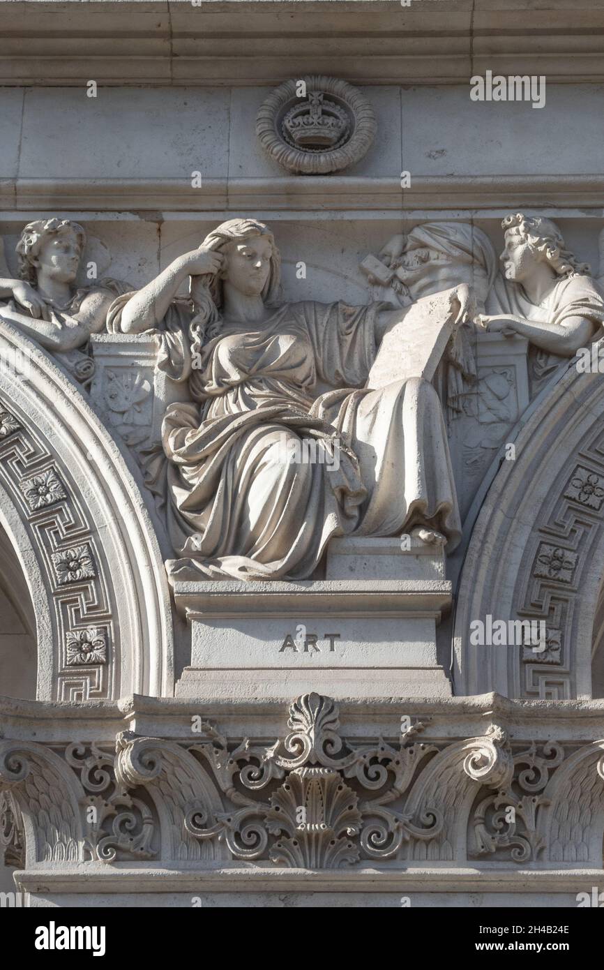 A detail from a spandrel on the Whitehall face of HM Treasury building, Whitehall, London, UK personifying Art Stock Photo