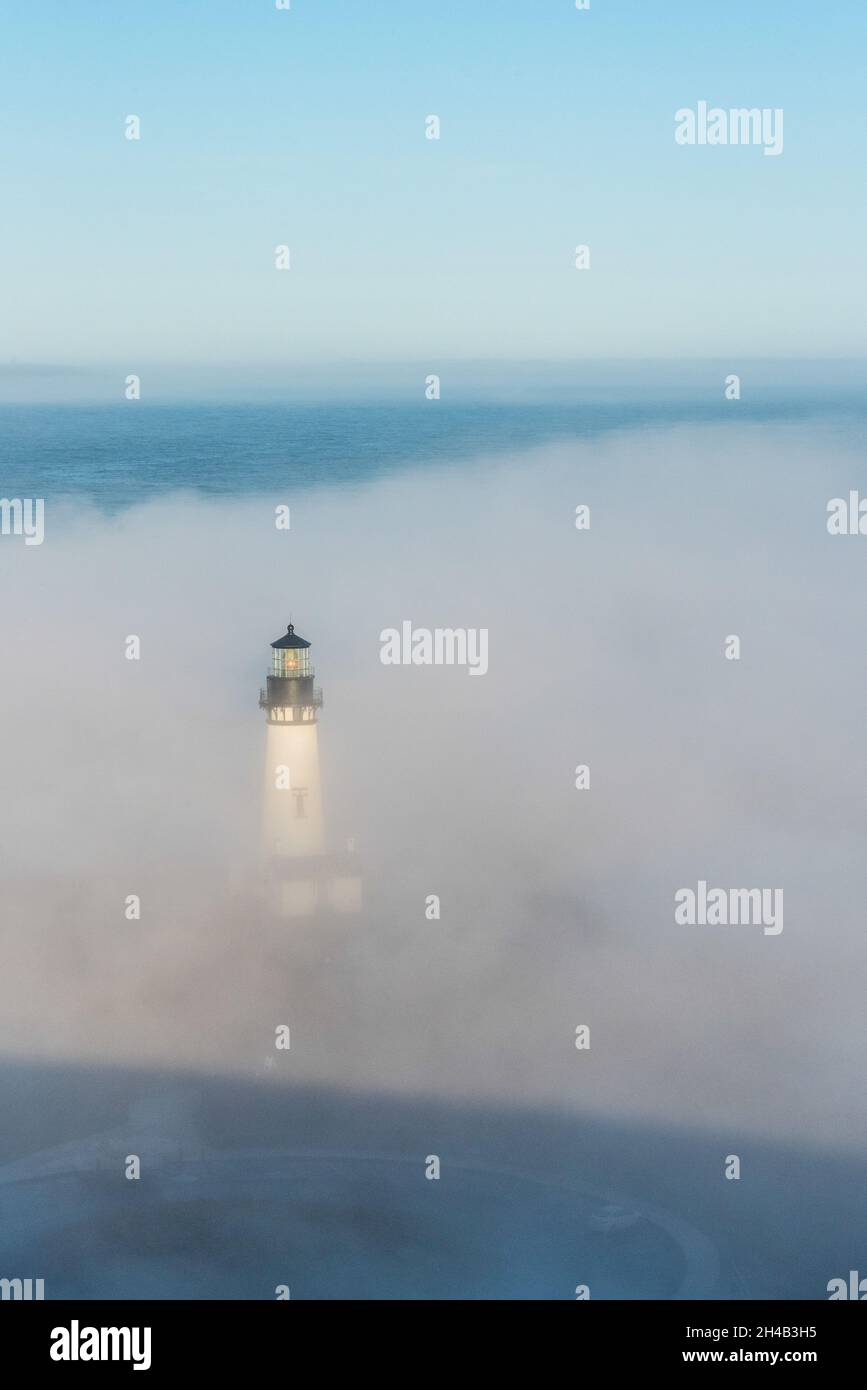 Scenic lighthouse in the early morning, Yaquina head in Oregon, USA Stock Photo