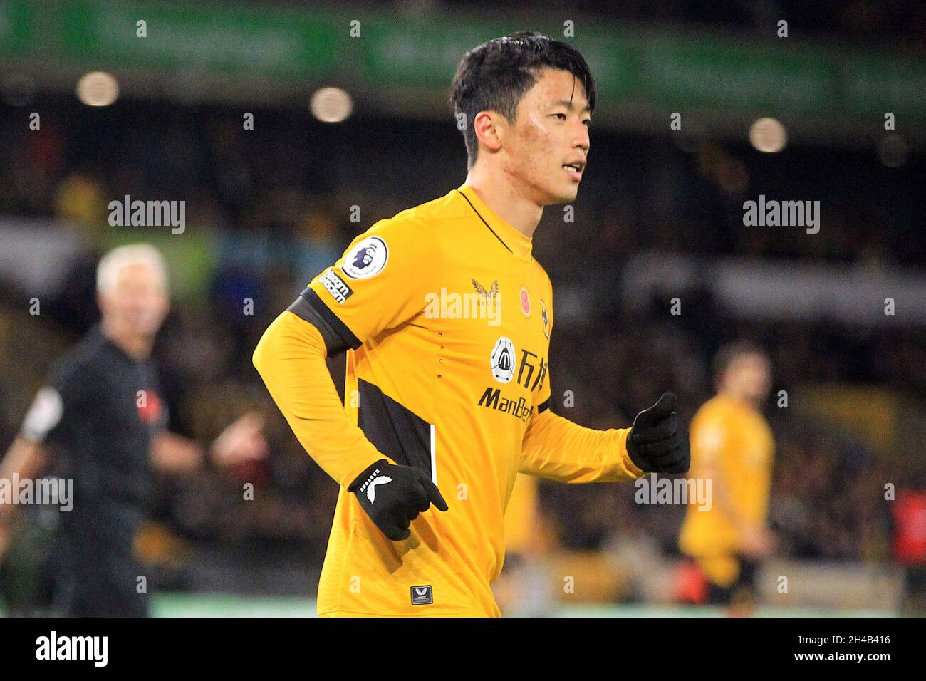 Wolverhampton, UK. 01st Nov, 2021. Hwang Hee-chan of Wolverhampton Wanderers looks on during the game. Premier League match, Wolverhampton Wanderers v Everton at the Molineux Stadium in Wolverhampton, England on Monday 1st November 2021. this image may only be used for Editorial purposes. Editorial use only, license required for commercial use. No use in betting, games or a single club/league/player publications. pic by Steffan Bowen/Andrew Orchard sports photography/Alamy Live news Credit: Andrew Orchard sports photography/Alamy Live News Stock Photo
