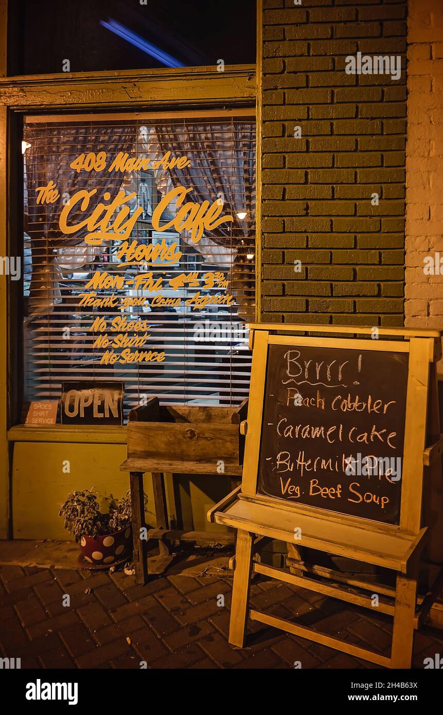City Cafe is pictured on Main Avenue, January 9, 2015, in Northport, Alabama. The diner opened in 1931 and serves Southern cooking. Stock Photo