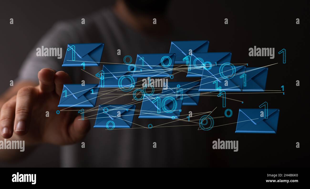 3D rendering email on computer Businessman is working to important ...
