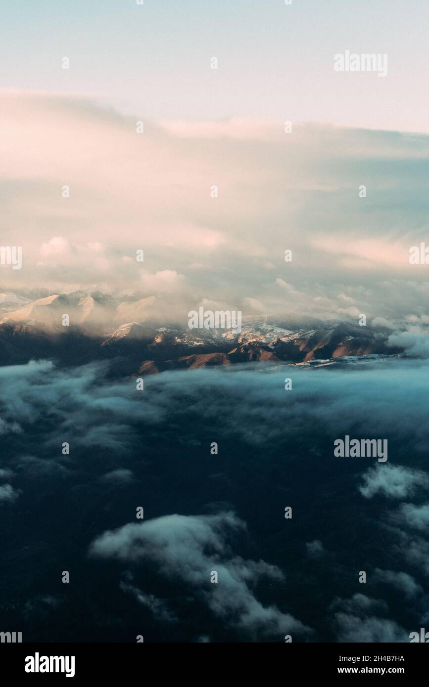Air view of Spanish mountain range in the early morning Stock Photo