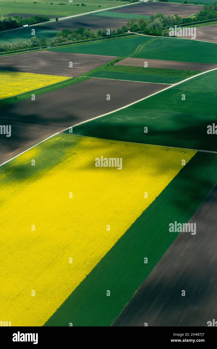 Aerial view of crop fields over Germay Munich Stock Photo