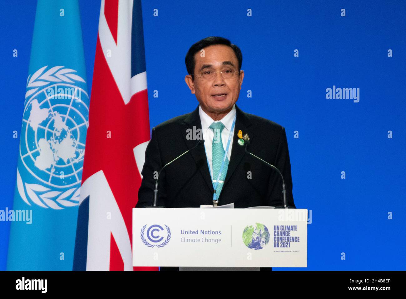 Glasgow, Scotland, UK. 1st November 2021.  Prayut Chan-o-cha the prime Minister of Thailand,  makes National Statement  to the COP26 UN climate change conference in Glasgow.  Iain Masterton/Alamy Live News. Stock Photo