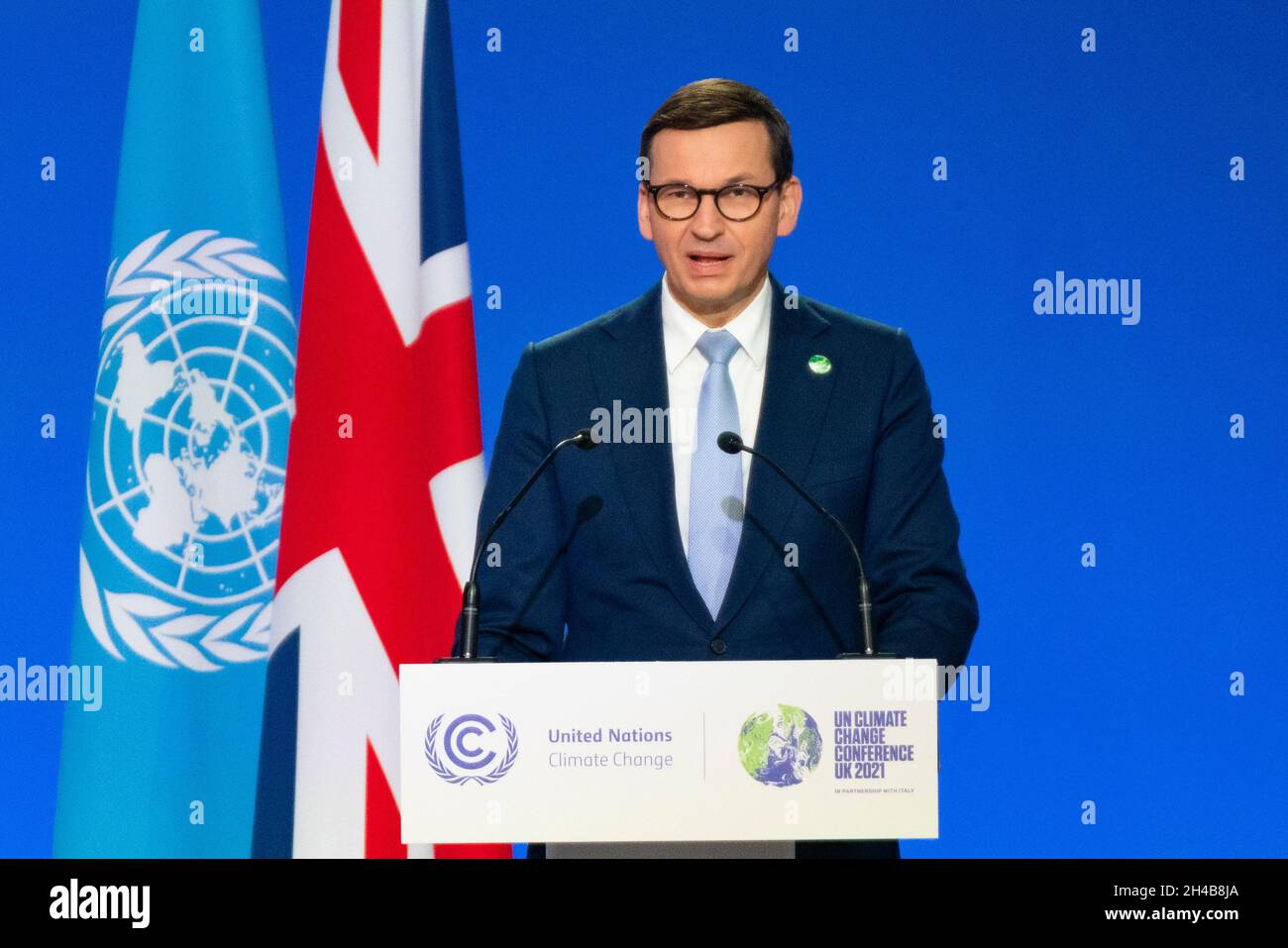 Glasgow, Scotland, UK. 1st November 2021.  Mateusz Morawiecki the prime Minister of Poland, makes National Statement  to the COP26 UN climate change conference in Glasgow.  Iain Masterton/Alamy Live News. Stock Photo