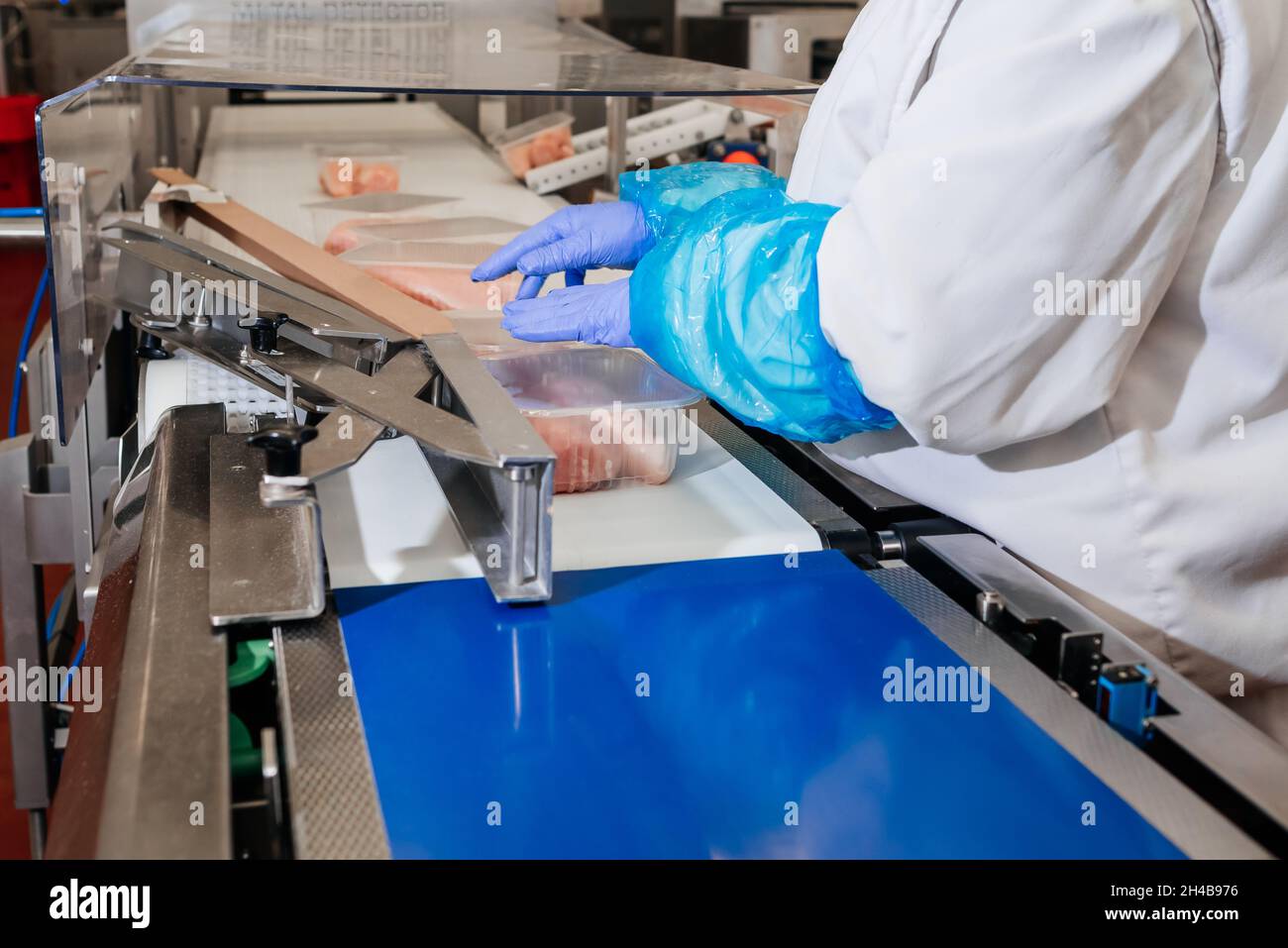 Meat processing plant.Industrial equipment at a meat factory.Modern