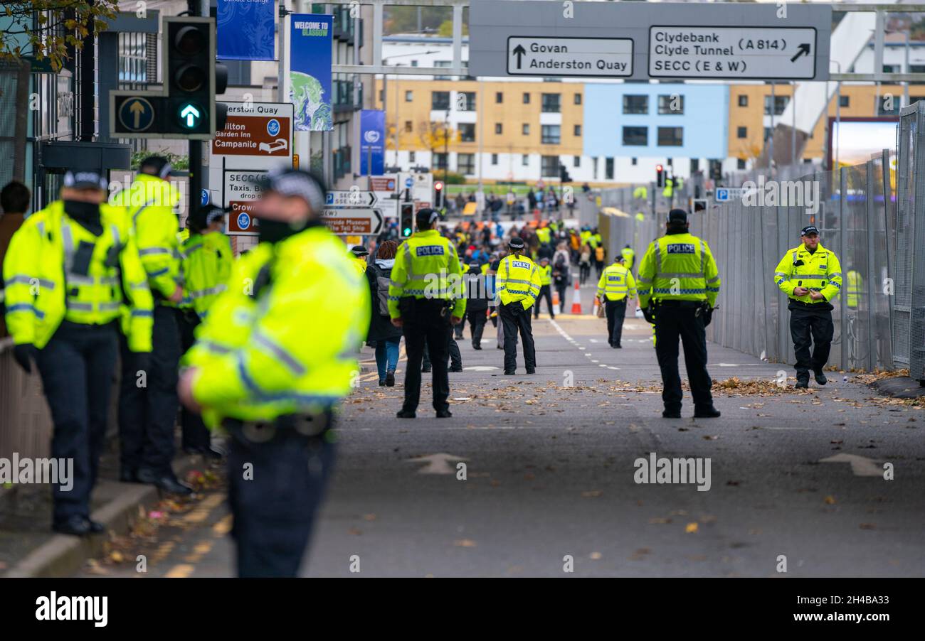 Glasgow, Scotland, UK. 1st November 2021. Images from Monday at the UN climate change conference in Glasgow. Pic;  Heavy police presence outside the COP26 venue.  Iain Masterton/Alamy Live News. Stock Photo