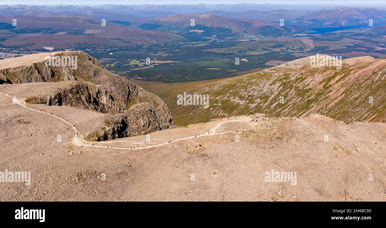 Aerial view of the summit of Ben Nevis in Scotland the UK's tallest mountain peak Stock Photo
