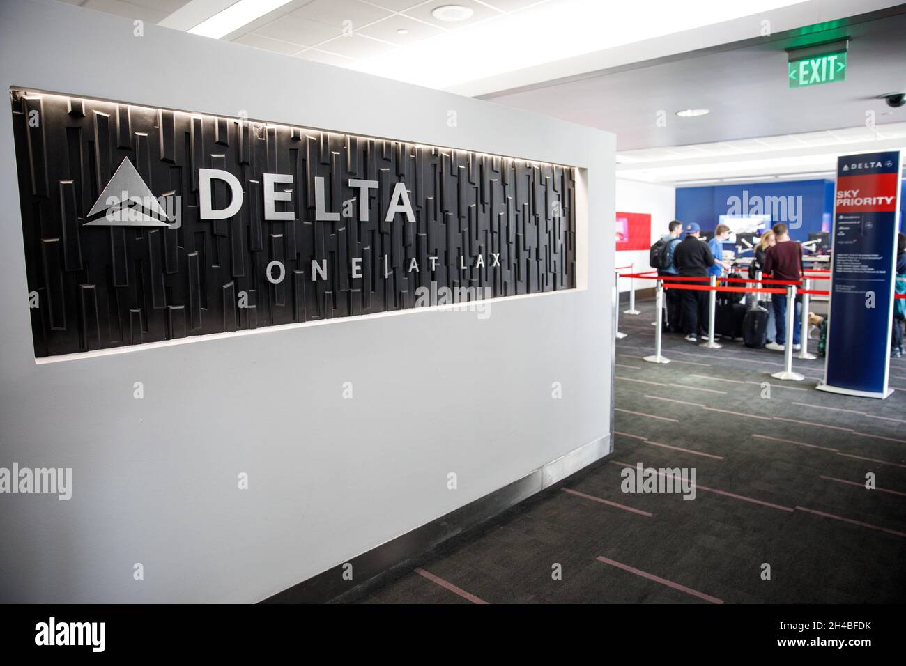 Los Angeles, California, USA. 29th Mar, 2019. The Delta Air Lines Inc. Delta One check-in sign in Terminal 2 at Los Angeles International Airport (LAX) on Friday, March 29, 2019 in Los Angeles, Calif. © 2019 Patrick T. Fallon (Credit Image: © Patrick Fallon/ZUMA Press Wire) Stock Photo