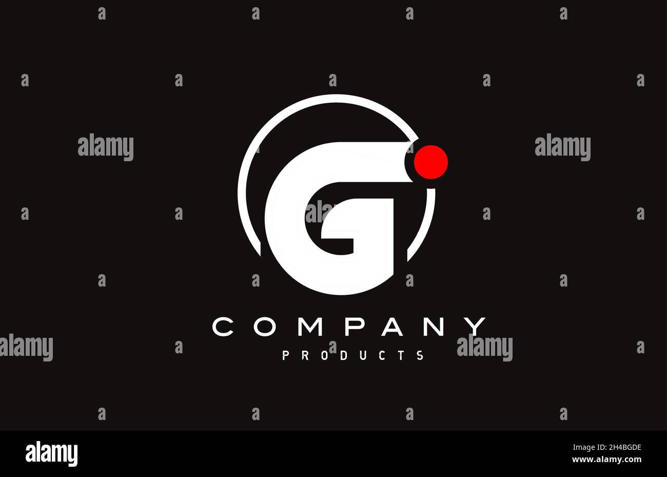 G simple black white alphabet letter logo icon with circle and red dot ...