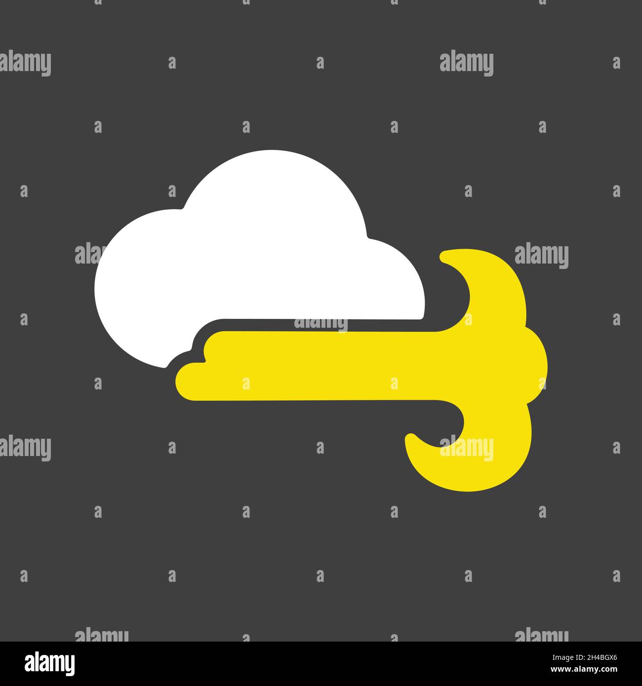 Cloudy and wind vector glyph icon on dark background. Meteorology sign ...