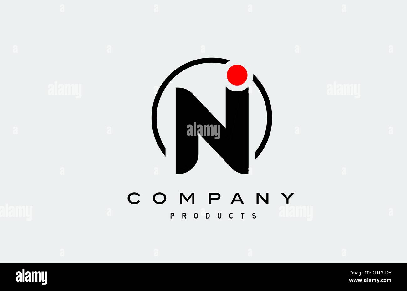 N simple black white alphabet letter logo icon with circle and red dot ...