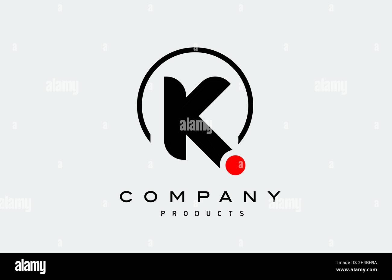 K simple black white alphabet letter logo icon with circle and red dot ...