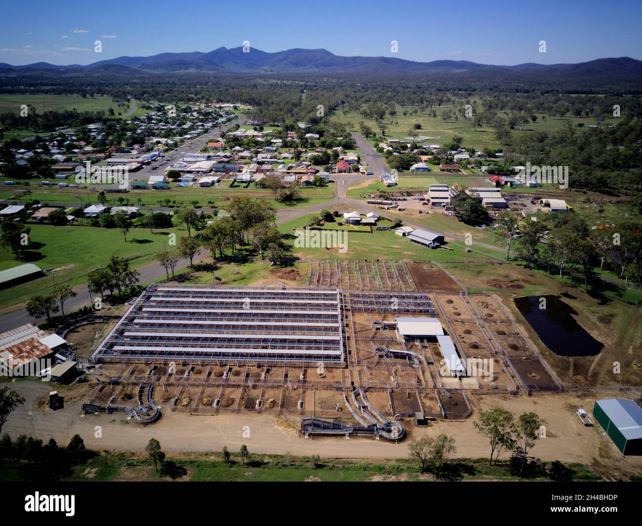 Aerial of the stock saleyards at Biggenden Queensland Australia Stock