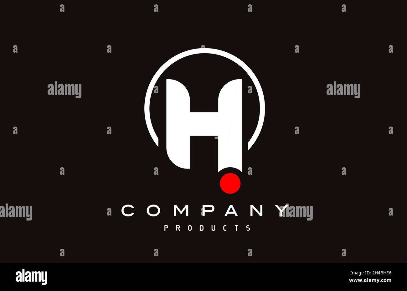 H simple black white alphabet letter logo icon with circle and red dot ...