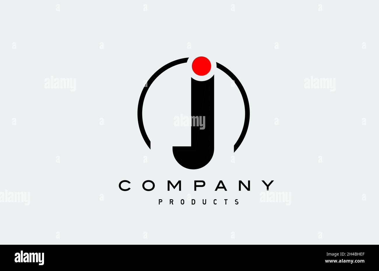 J simple black white alphabet letter logo icon with circle and red dot ...