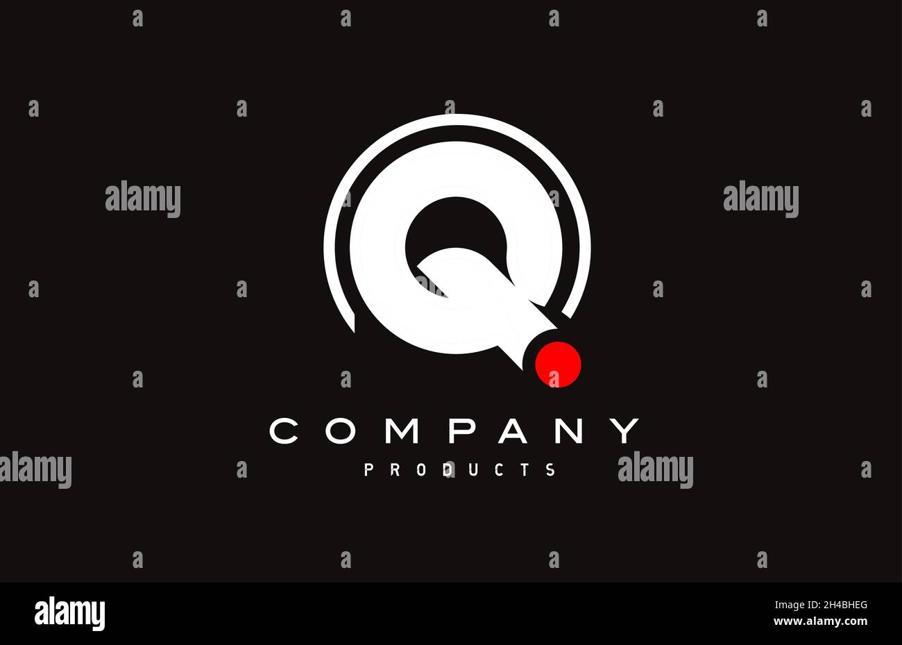 Q simple black white alphabet letter logo icon with circle and red dot ...