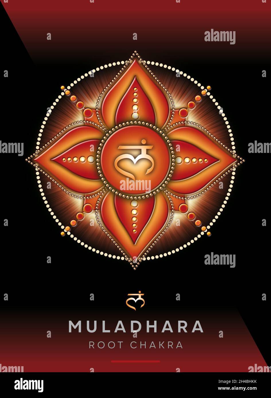 Chakra Symbols, Root Chakra - MULADHARA - Energy, Stability, Comfort, Safety - 'I AM' Stock Photo