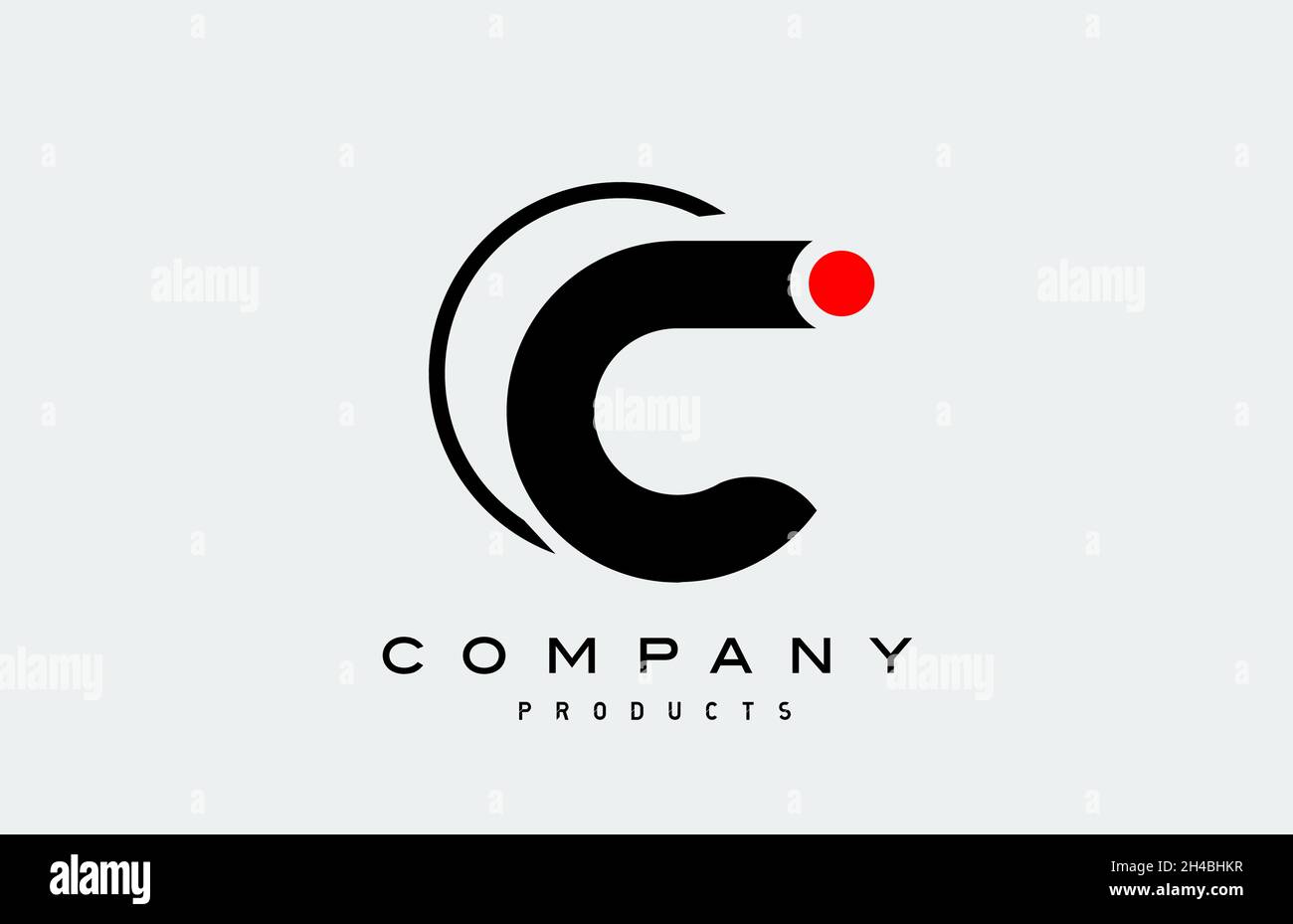 C simple black white alphabet letter logo icon with circle and red dot ...