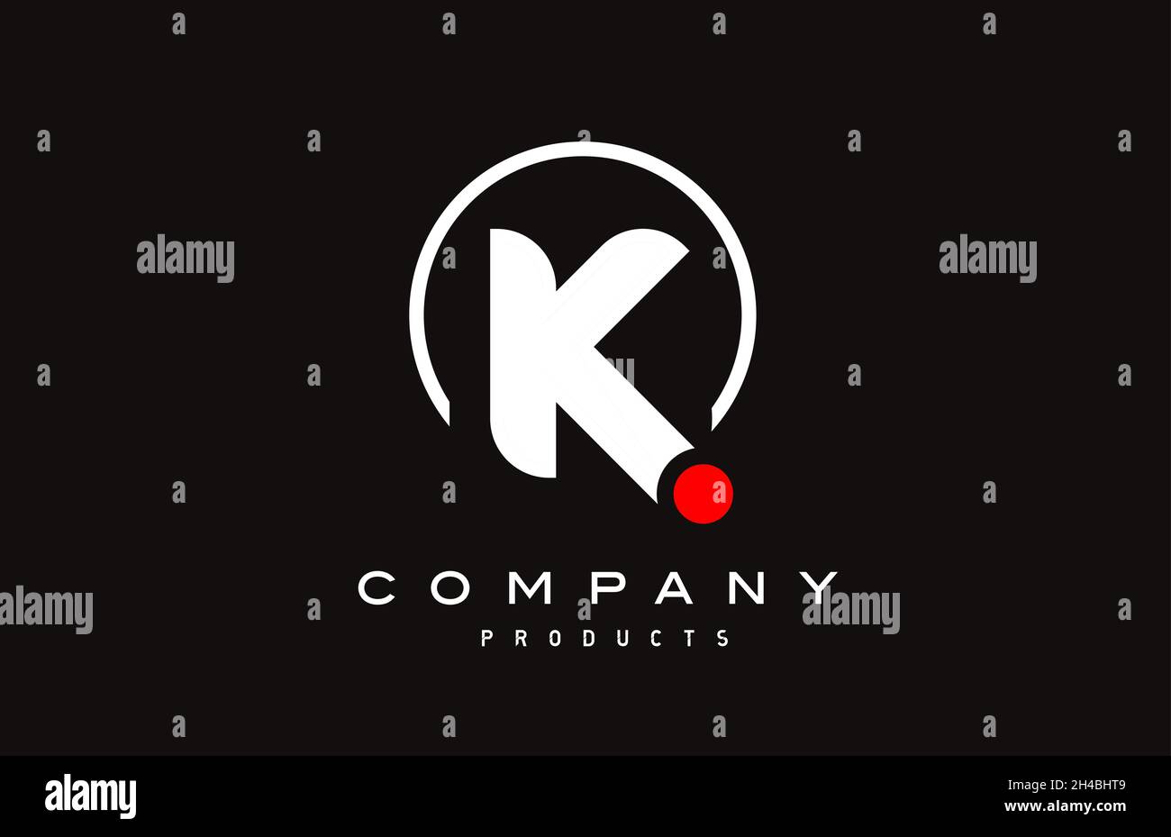 K simple black white alphabet letter logo icon with circle and red dot ...