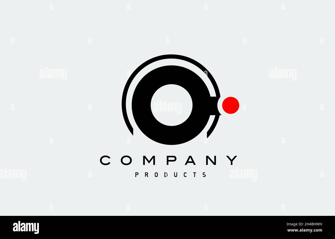 O simple black white alphabet letter logo icon with circle and red dot ...