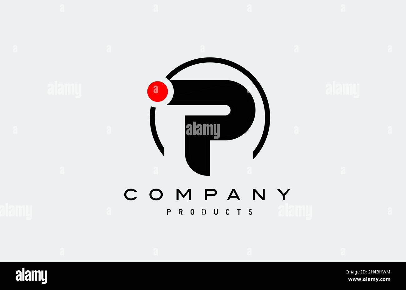 P simple black white alphabet letter logo icon with circle and red dot ...