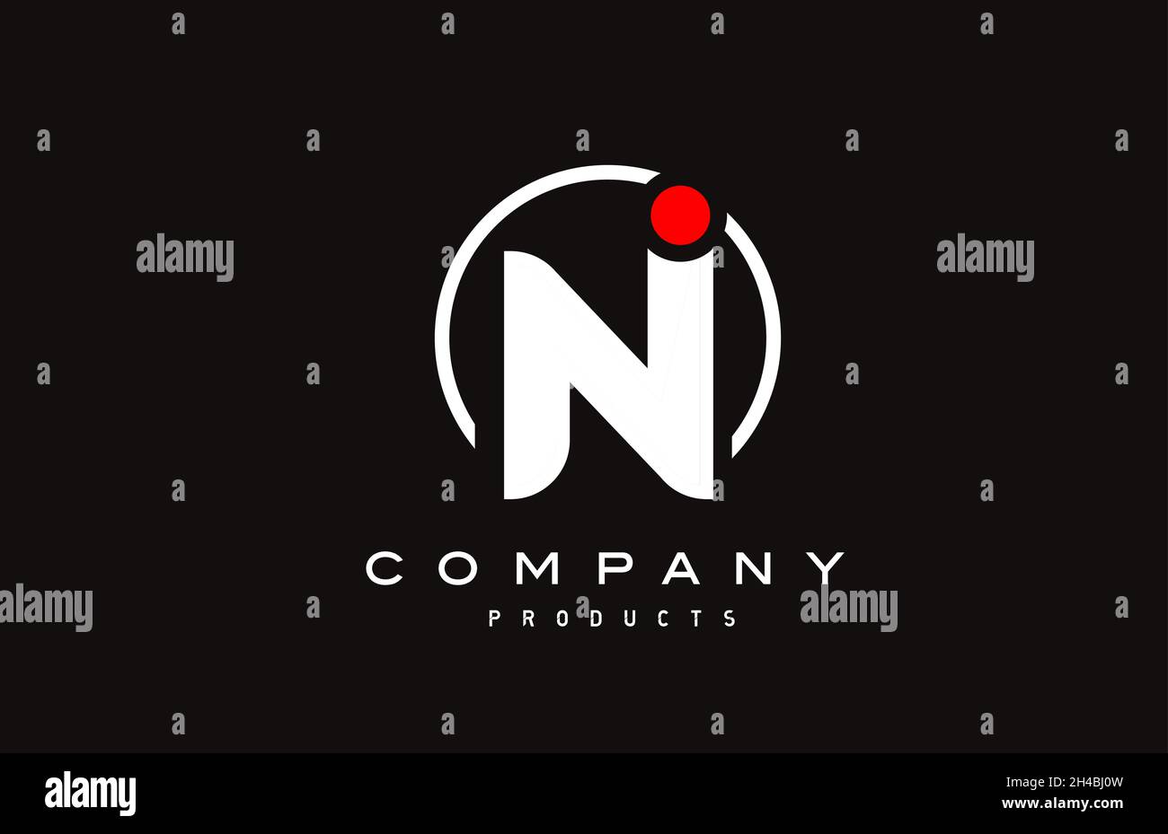 N simple black white alphabet letter logo icon with circle and red dot ...