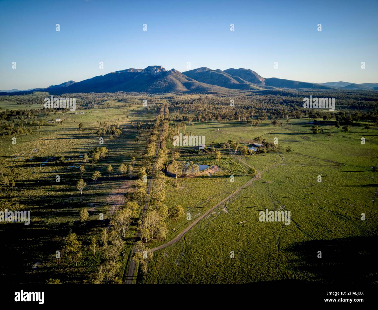 Aerial of rural landscape at the foot of Mount Walsh National Park near