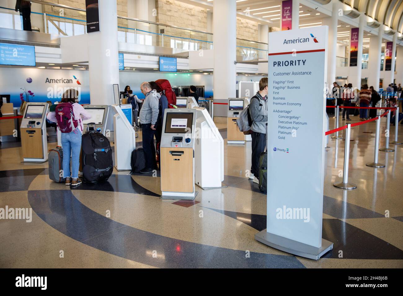 Los Angeles, California, USA. 29th Mar, 2019. American Airlines Group Inc. Priority Check-In inside Terminal 4 at Los Angeles International Airport (LAX) on Friday, March 29, 2019 in Los Angeles, Calif. © 2019 Patrick T. Fallon (Credit Image: © Patrick Fallon/ZUMA Press Wire) Stock Photo