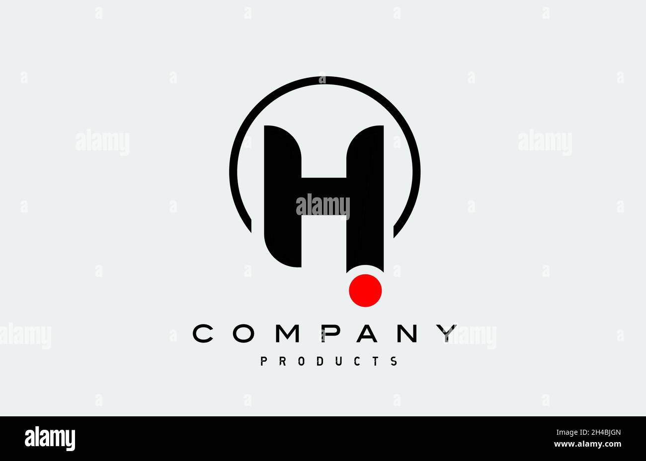 H simple black white alphabet letter logo icon with circle and red dot ...