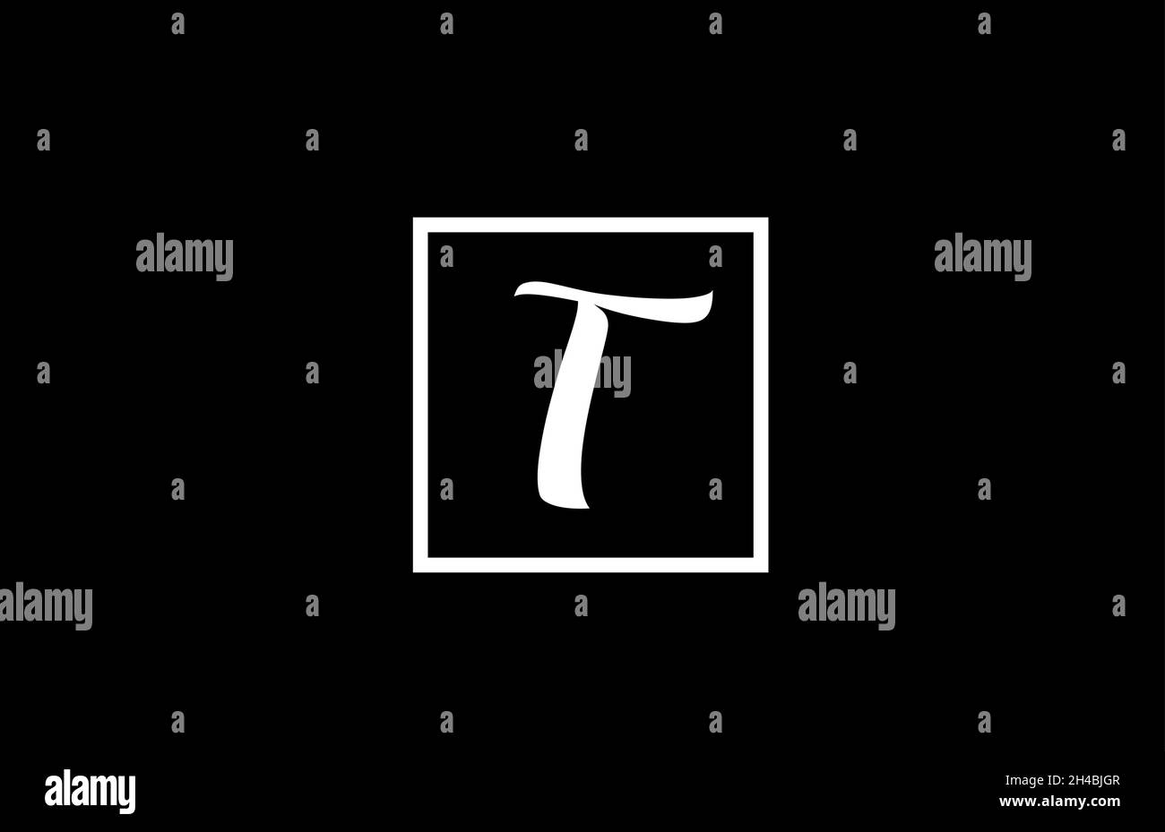 black and white T alphabet letter logo icon. Simple square design for ...