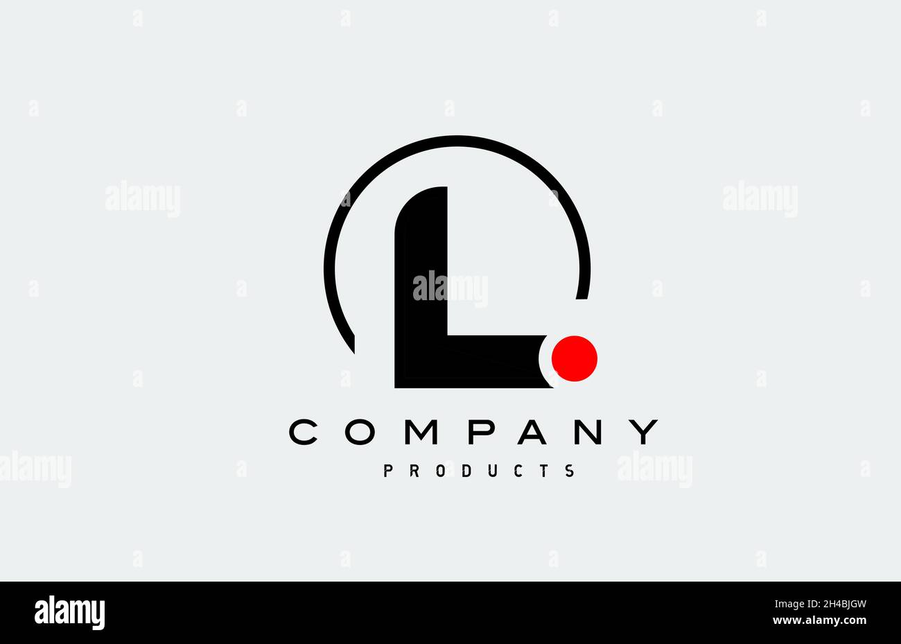 L simple black white alphabet letter logo icon with circle and red dot ...