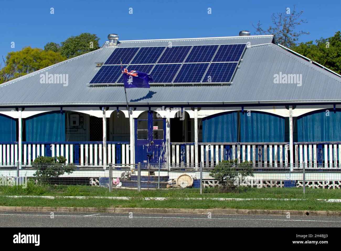 Solar panels on a Queenslander style cafe in Biggenden Queensland