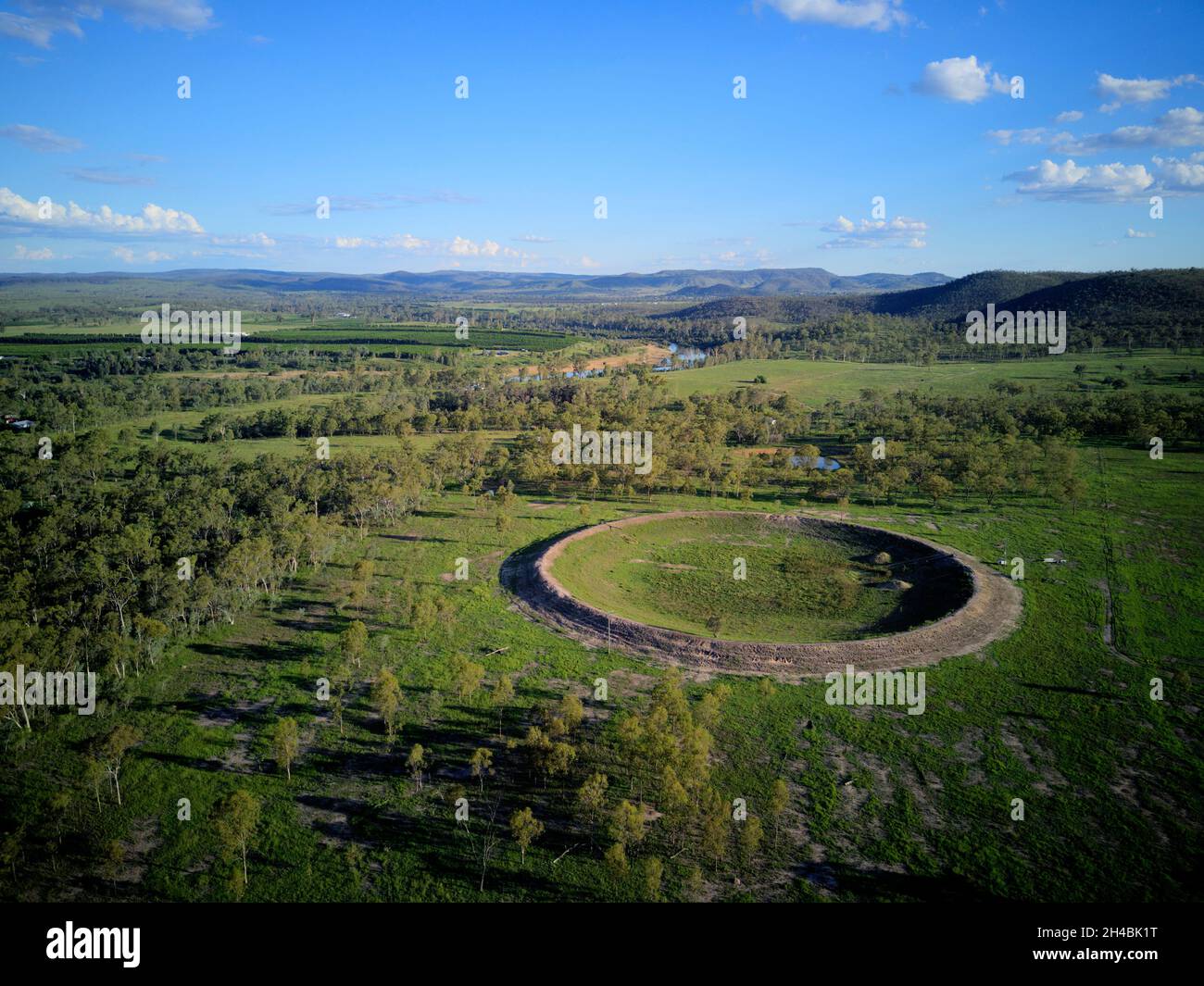 Aerial circular earthen dam (turkey nest) Ideraway near Gayndah