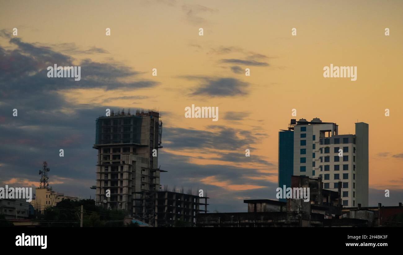 Skyline of Chittagong city in the evening. Agrabad, Chittagong, Bangladesh. Stock Photo