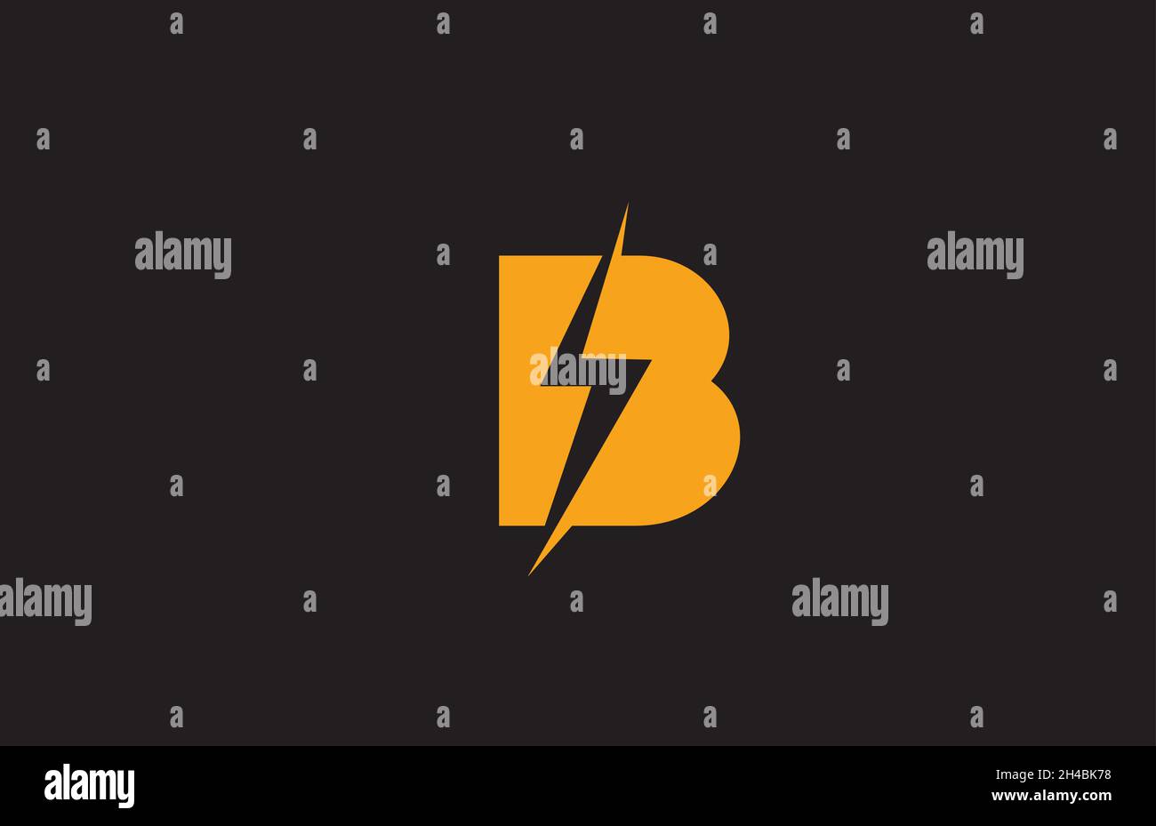 B yellow black alphabet letter logo icon. Electric lightning design for ...