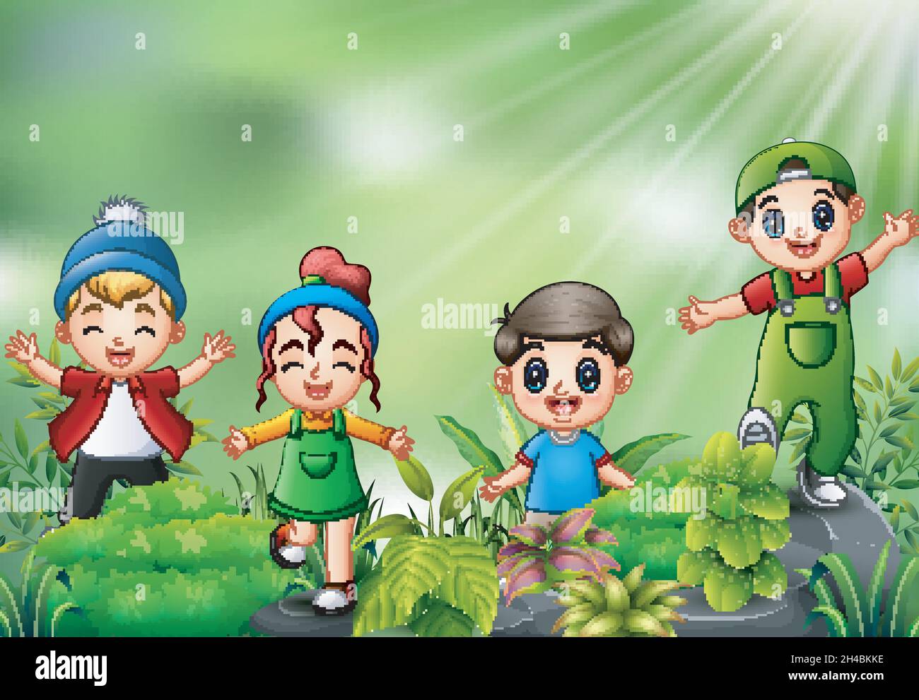 Happy kids playing in the beautiful park Stock Vector Image & Art - Alamy
