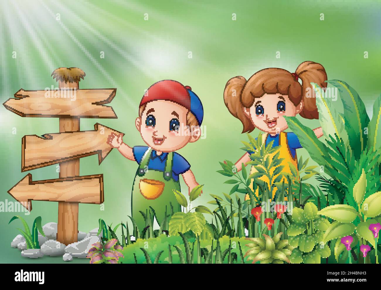 Happy kids playing in the beautiful park Stock Vector Image & Art - Alamy